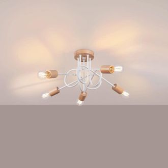Wonderlamp L&aacute;mpara de techo blanco y madera 5 luces de estilo n&oacute;rdico