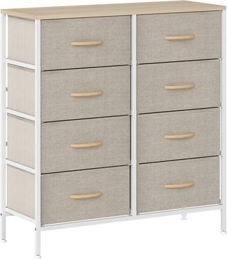 HOMCOM 8 Drawer Fabric Chest of Drawers w/ Wooden Top for Hallway - Rustic Brown | TJ Hughes