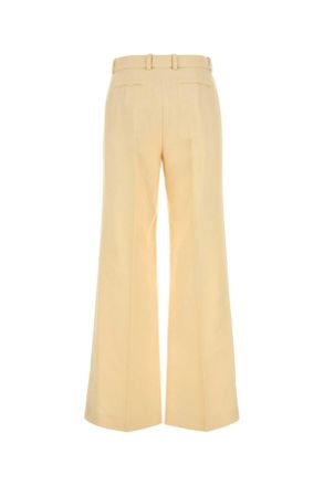 Chlo&eacute; Womens Cream Canvas Wide-Leg Pant Strawbeige Exterior: Hemp Virgin Wool Pantaloni