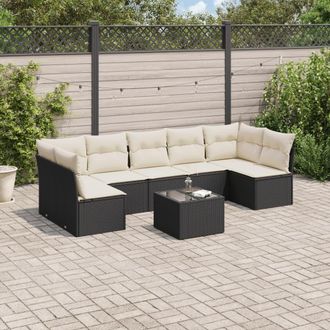 vidaXL Set De Sof&aacute;s De Jard&iacute;n 8 Piezas Y Cojines Rat&aacute;n Sint&eacute;tico Negro Vidaxl