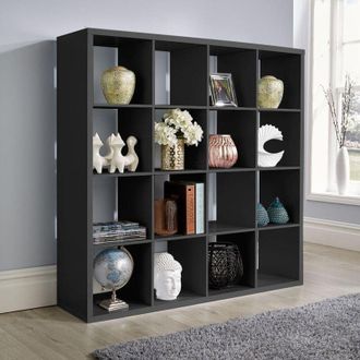 Home Source Industries Home Source - Deluxe Chunky Storage Cube 16 Shelf Bookcase Wooden Display Unit Organiser Black