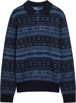 Polo Ralph Lauren Patterned-intarsia Wool-blend Polo Shirt - Blue - XL