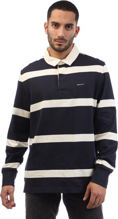 GANT Heren Heavy Rugger Gestreepte Langarm Poloshirt (Marineblauw/Wit)