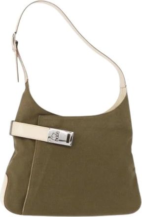 Ferragamo Pre-owned Shoulder Bags, female, Green, Size: ONE SIZE Pre-owned Canvas Shoulder Bag