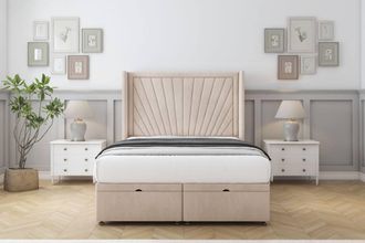 Comfort Beds Sunrise Naples Ottoman Bed Base-54 Wingback Headboard in Light Sand | Size: Single