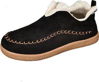 Generic Winter Shoes For Women Uk Warm Plush Embroidered Slip On Flat Sneakers Cozy Comfortable Everyday Casual Footwear For Fall And Winter Seasons(D-Black,1