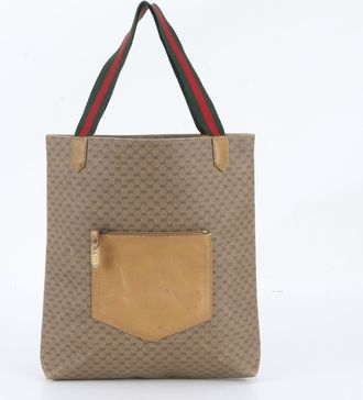 Gucci Brown Leather Coated Canvas Shoulder Bag Tote Bag (Pre-Owned)