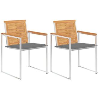 vidaXL Vidaxl - Sillas De Jard&iacute;n Con Cojines 2 Uds Madera Maciza Teca Y Acero