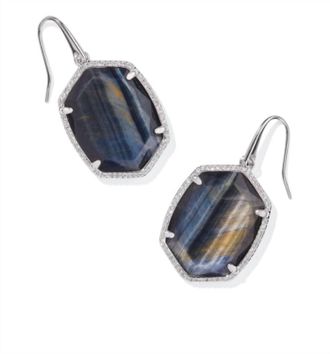 Kendra Scott Womens Daphne Pave Frame Drop Earrings In Silver Navy Tigers Eye