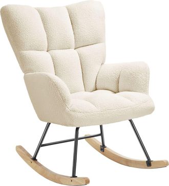 TecTake Mecedora tapizada en bouclé, patines de madera, carga 120 kg, beige