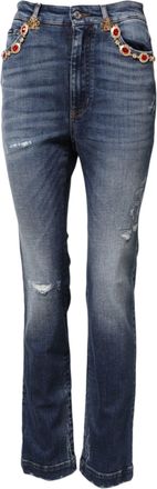Dolce & Gabbana Womens Blue Rhinestone Embellished Denim Jeans Cotton Elastane Clothing