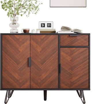 STILVORA Credenza Con 3 Ante E 1 Cassetto, Ripiani Regolabili In Altezza, Stile Moderno, In Mdf, Nero E Legno, 90&times;30&times;71,5 Cm