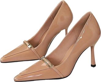 Generic Women Casual Stiletto Heel Pumps Fashion Buckle Detail Wedding Party Dress Shoes Apricot