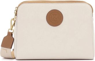 Kazar witte en bruine leren handtas met logo riemen - Dames - Schoudertassen - Wit - ONE Size - Leer - Tassen