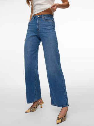 Vero Moda High-waist-Jeans VERO MODA VMVEGA HR WIDE DENIM JEANS SI392 NOOS, Damen, Gr. 28, L&auml;nge 34, medium blau denim, Denim/Jeans, Obermaterial: 100% Baumwoll