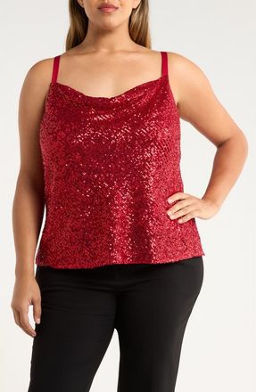 Tahari by ASL Sequin Cowl Neck Camisole in Claret at Nordstrom, Size 1X