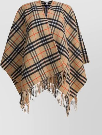 Burberry charlotte cape with plaid pattern and fringe