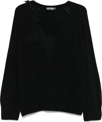 Ermanno Scervino Maglione con inserti in pizzo - Nero