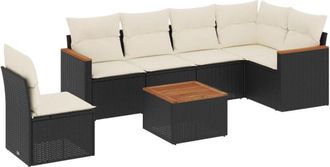 vidaXL Vidaxl - Set De Comedor De Jard&iacute;n 7 Pzas Y Cojines Rat&aacute;n Sint&eacute;tico Negro