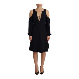 Twinset Zwarte A-lijn Jurk met Lange Mouwen en Open Schouder - Dames - Casual kleedjes - Zwart - S - Polyester - Kleedjes