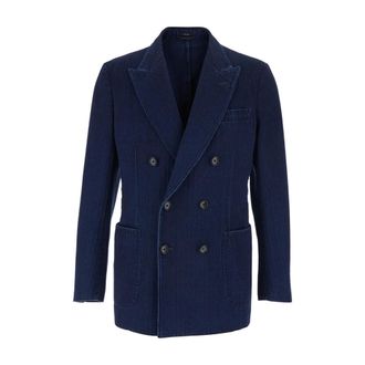 Tom Ford Jassen, Heren, Blauw, L, Katoen, Herringbone Jacket