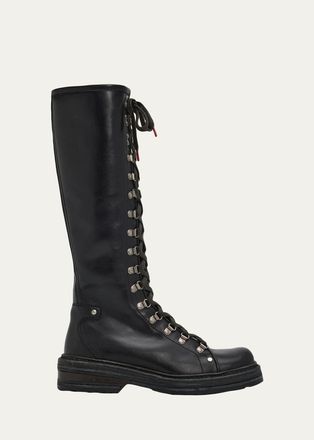 Miu Miu 40mm Leather Lace-Up Knee-High Combat Boots