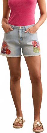 Tribal Audrey Embroidered Shorts In Blue Tropic