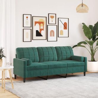 vidaXL Vidaxl - Sof&aacute; De 3 Plazas Con Cojines Terciopelo Verde Oscuro 180 Cm