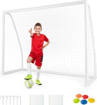Costway Costway - Porteria Futbol Ni&ntilde;os, Porterias De Futbol Para Jardin, Marco De Upvc, Montaje R&aacute;pido, Red Porteria Futbol, 245 X 182 Cm, Blanco