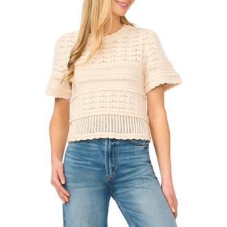 CeCe by Cynthia Steffe Mixed Pointelle Stitch Cotton Sweater in White Swan at Nordstrom, Size Xx-Small