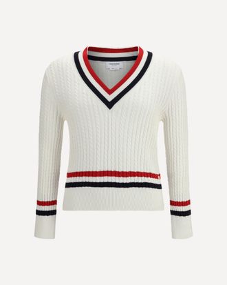 Thom Browne Intarsia cable-knit V-neck Sweater Male 2