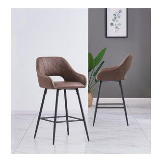 Ainpecca Ainpecca - 2pcs Brown Bar Stool pu Leather Seat w/Backrest &Armrest Metal Leg Kitchen Breakfast