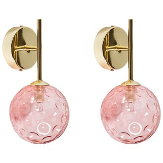 Beliani Conjunto De 2 L&aacute;mparas De Pared Modernas Glam Hierro Y Cristal Anadyr Dorado Rosa