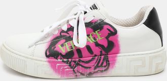 Versace White Leather La Greca Low Top Sneakers