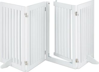 Relaxdays Relaxdays - Barrera Seguridad Perros, Valla Protectora Mascotas, 4 Paneles, Con Puerta, Plegable, 70x207 Cm, Blanca
