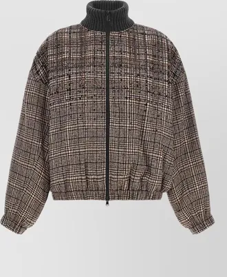 Brunello Cucinelli alpaca wool sequin check oversized bomber jacket