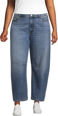 Lands End Plus Size Soft Denim Mid Rise Relaxed Barrel Ankle Jeans in Medium Ocean Blue Wash at Nordstrom, Size 18W