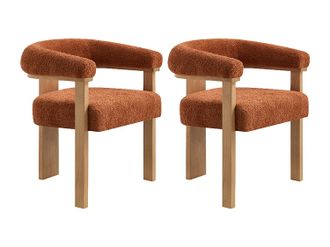 Vente-Unique Sedia Con Braccioli In Tessuto Bouclette E Legno Di Hevea Naturale Terracotta - Lotto Di 2 - Livelia