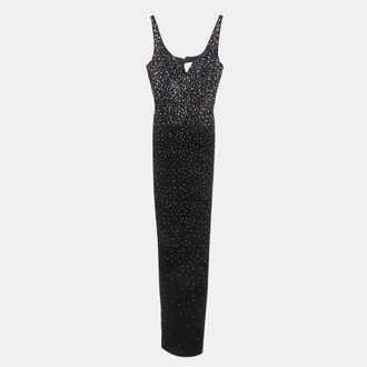 Alex Perry Navy Blue Velvet Crystal-Embellished Gown