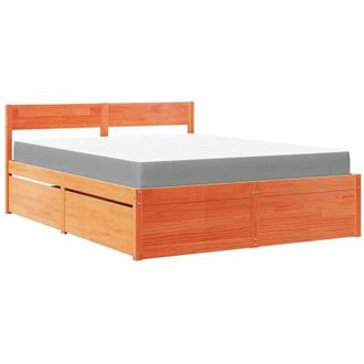 vidaXL Vidaxl - Cama Con Cajones Y Colch&oacute;n Madera Maciza Pino Marr&oacute;n 160x200 Cm