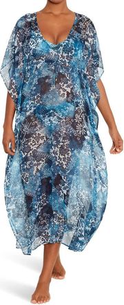 Ralph Lauren Indigo Patchwork Midi Caftan Cover Up In Multi Color Blue