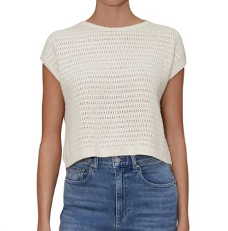 LE JEAN Crochet Muscle Tee Sweater In Ivory