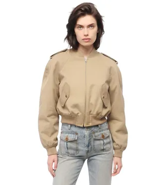 Moschino Beige Solid Band Collar Jacket