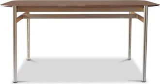 PIB Mesa de comedor de 6 plazas en madera oscura y metal dorado