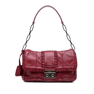Dior Pre-owned Womens Lambskin Cannage New Lock Ruffle Flap - Dark Red Leather - One Size