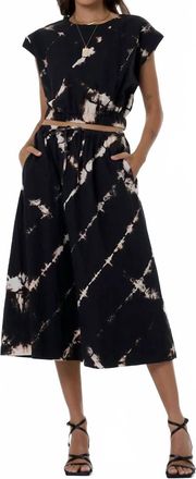 Young Fabulous & Broke Wendy Midi Skirt In Black Shibori Wash