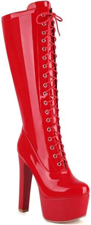 Generic High heel platform boots for women, comfortable stiletto ankle womens dancing shoes night club, fashion patent leather evening party wear heels(Red,6.