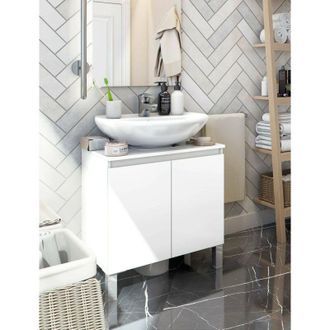 Dmora Bajo El Armario Jerome, Mueble De Ba&ntilde;o, Contenedor De Lavabo, Mueble Fregadero, 60x40 H64 Cm, Blanco Brillante - Dmora