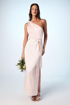Oasis Womens One Shoulder Satin Maxi Bridesmaid Dress - Pink - Size 18 UK