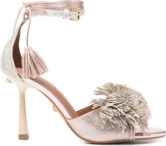 Kurt Geiger Pom Pom Ankle Tie Sandal Suede Leather